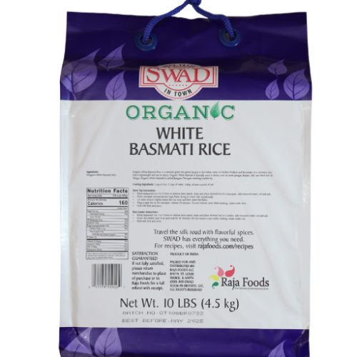 Swad Organic White Basmati Rice – 10LBS